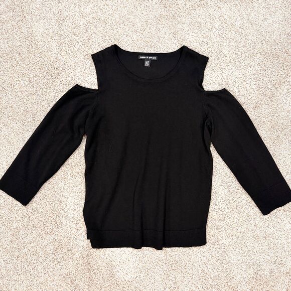 Cable & Gauge Black Knit Cold-Shoulder Top - Size Small - Picture 4 of 8